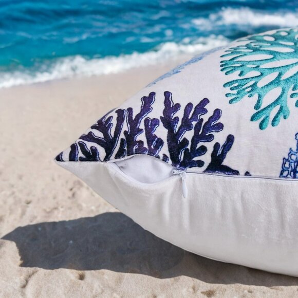 Beach Pillow Covers Soft Cases Set Coastal Cottage Decor Nautical Decoration 18" - Picture 7 of 15